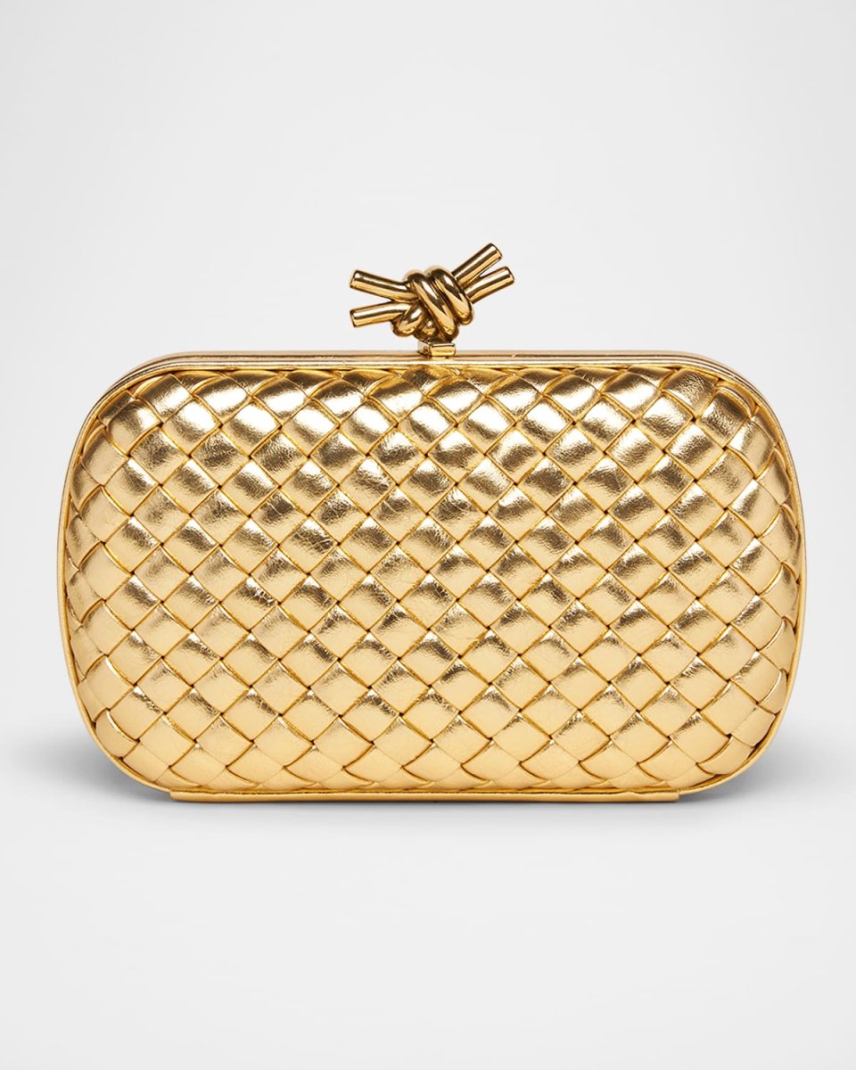 Knot Padded Metallic Leather Clutch Bag